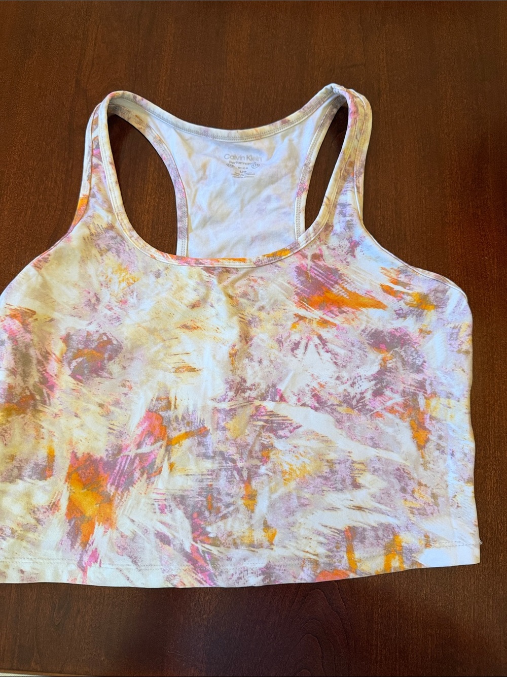 Calvin Klein Racerback Performance Wick Crop Tank - Pink, Orange & Cream